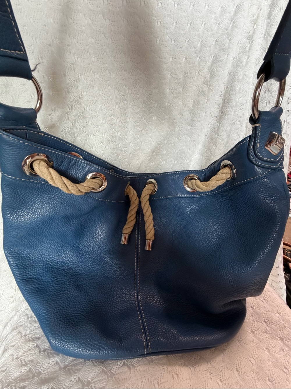 Tiganello blue Rope-Accent Leather Hobo Bag